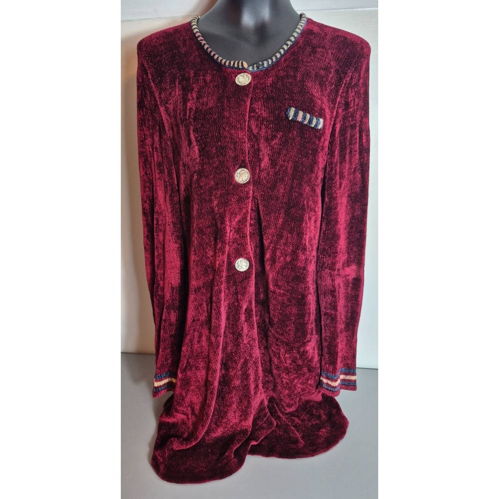 Vintage Dia Velour Velvet Duster Small Ruby Red 1990s Made in USA Coin Button
